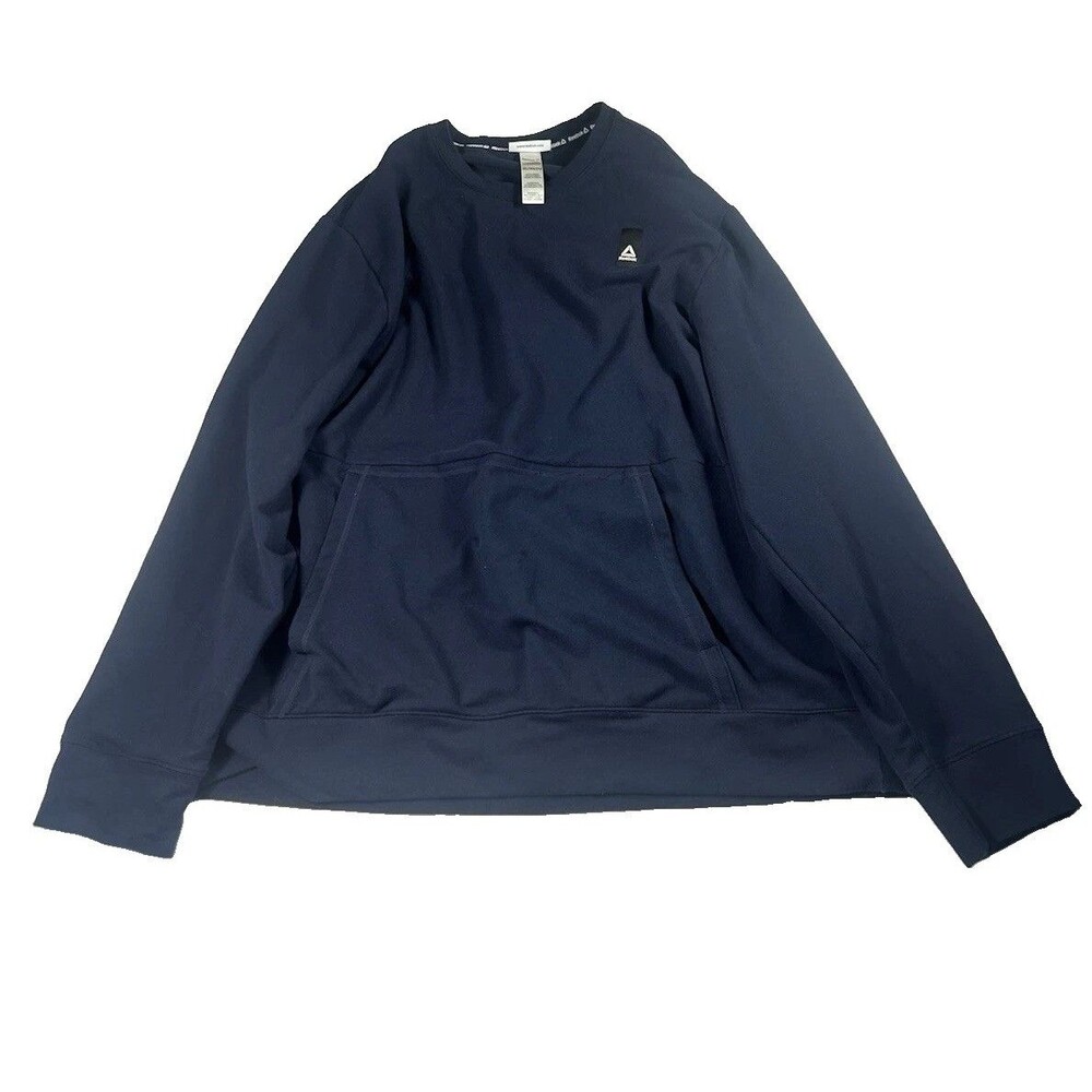 Reebok Men's Blue Crewneck Pullover Fleece Sweatshirt Logo Solid 2XL